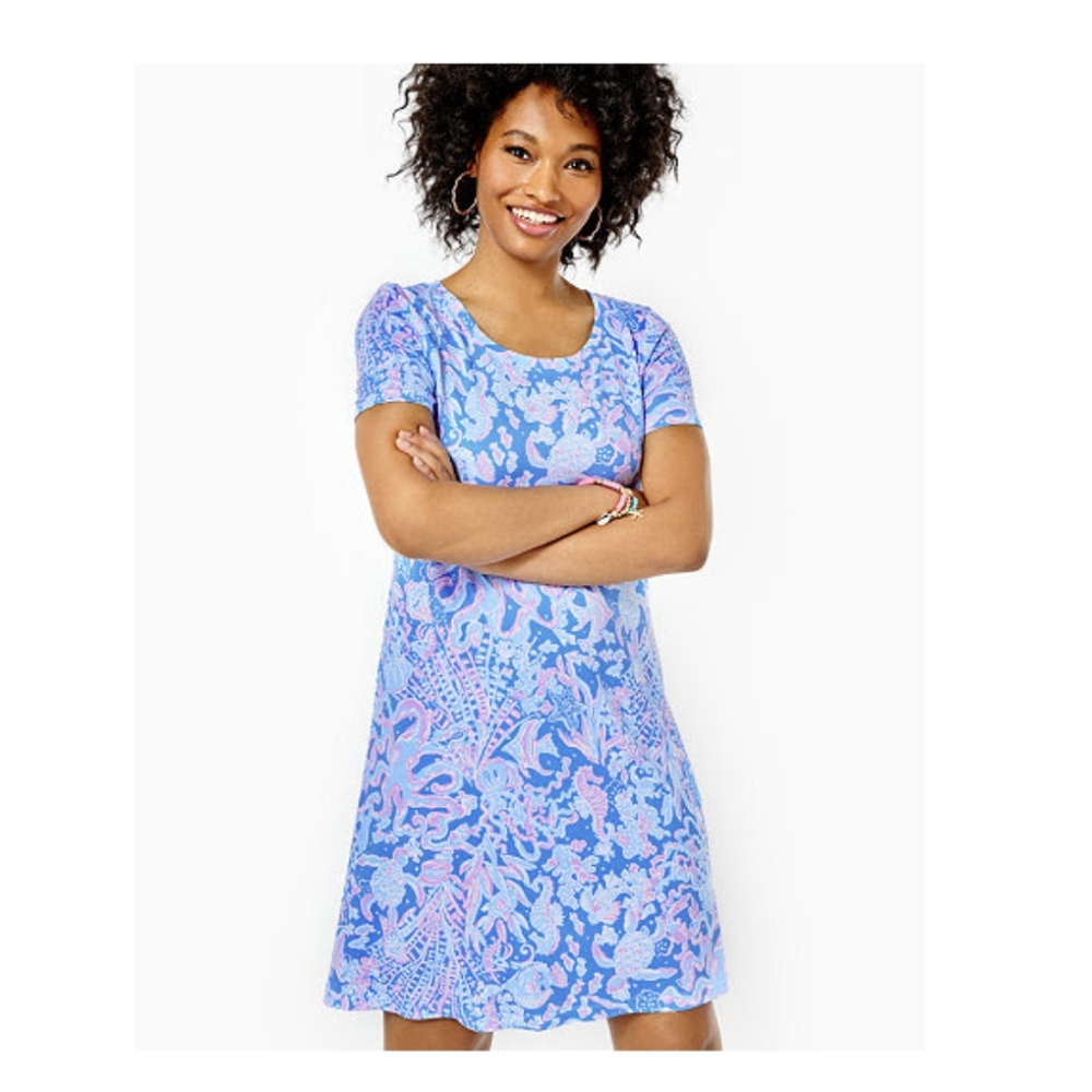Cody T-Shirt Dress Lilly Pulitzer Boca Blue Sea What I Sea S EUC